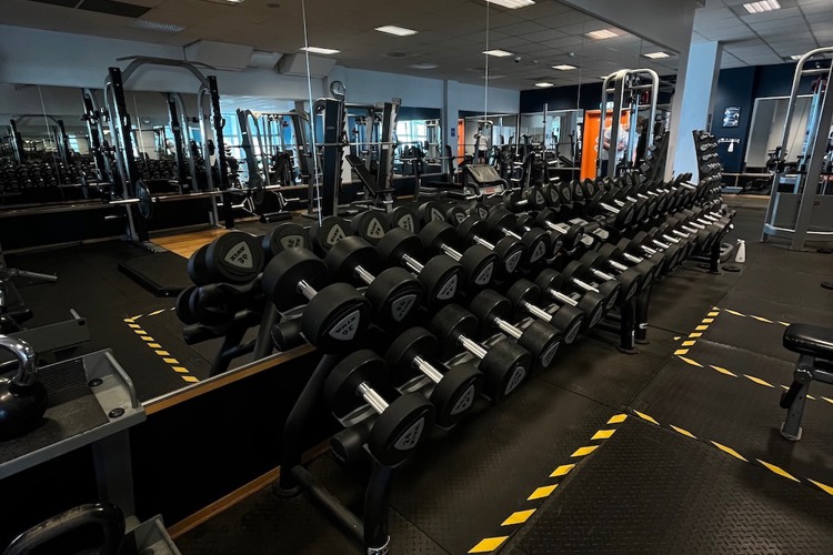 Treningsområde med frivekter og manualer